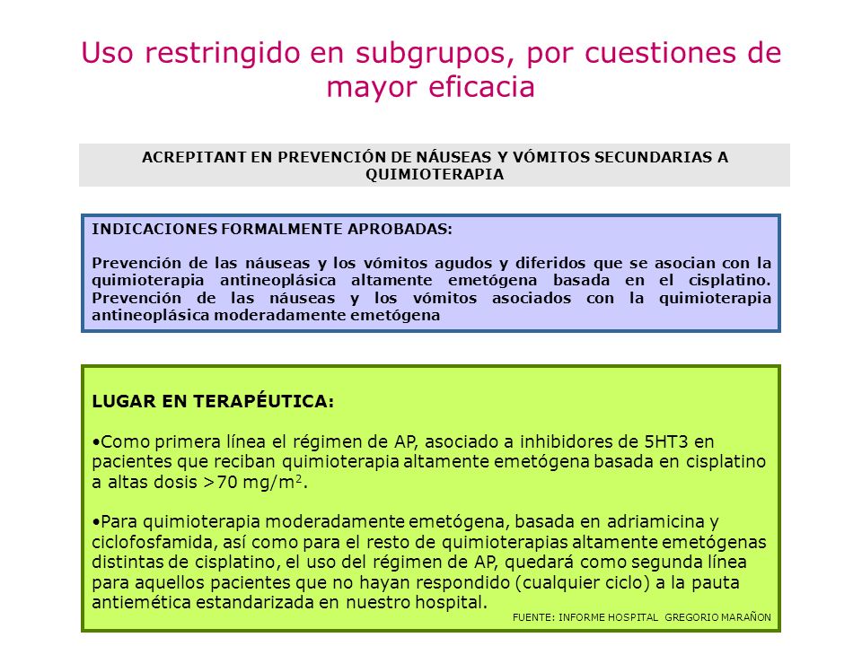 Uso restringido en subgrupos, por cuestiones de mayor eficacia