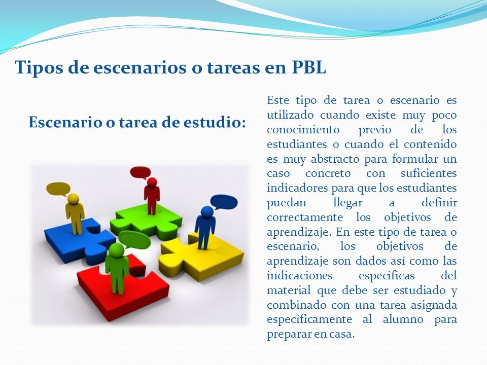 Tipos de escenarios o tareas en PBL