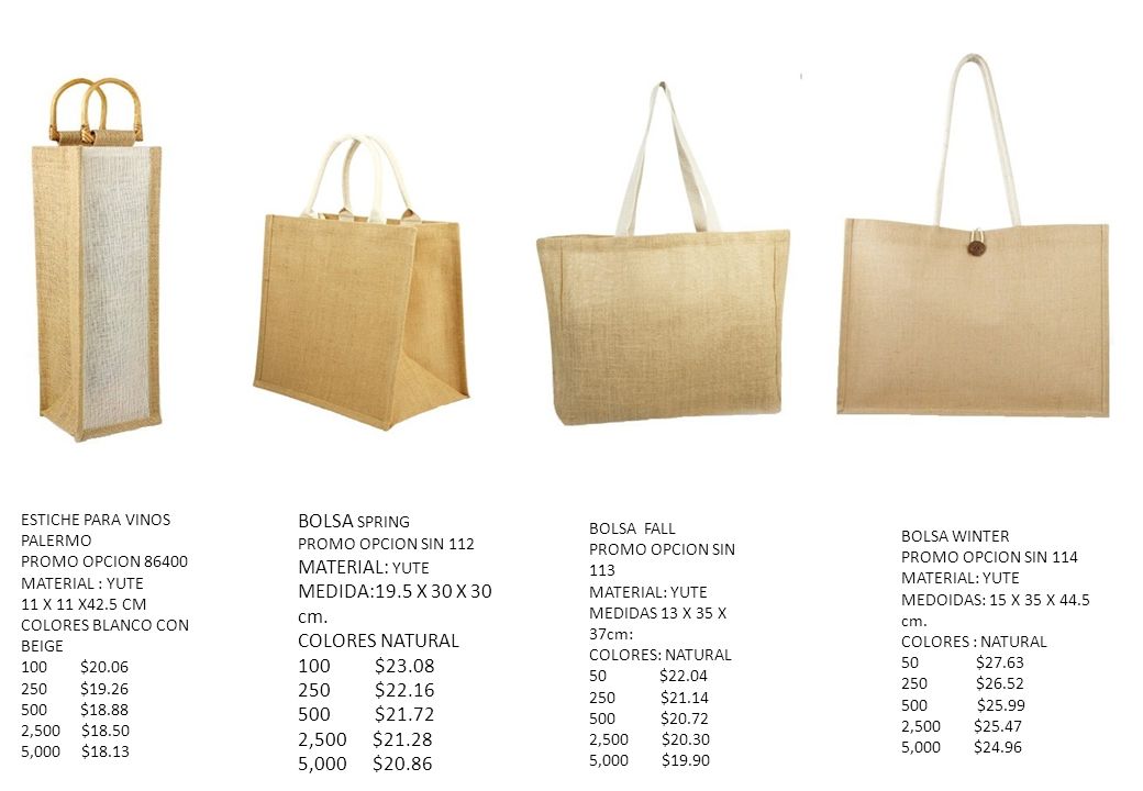 BOLSA SPRING MATERIAL: YUTE MEDIDA:19.5 X 30 X 30 cm. COLORES NATURAL