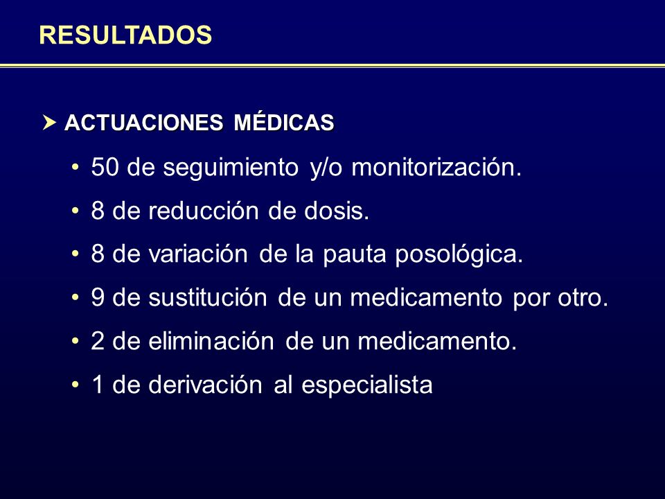 50 de seguimiento y/o monitorización. 8 de reducción de dosis.