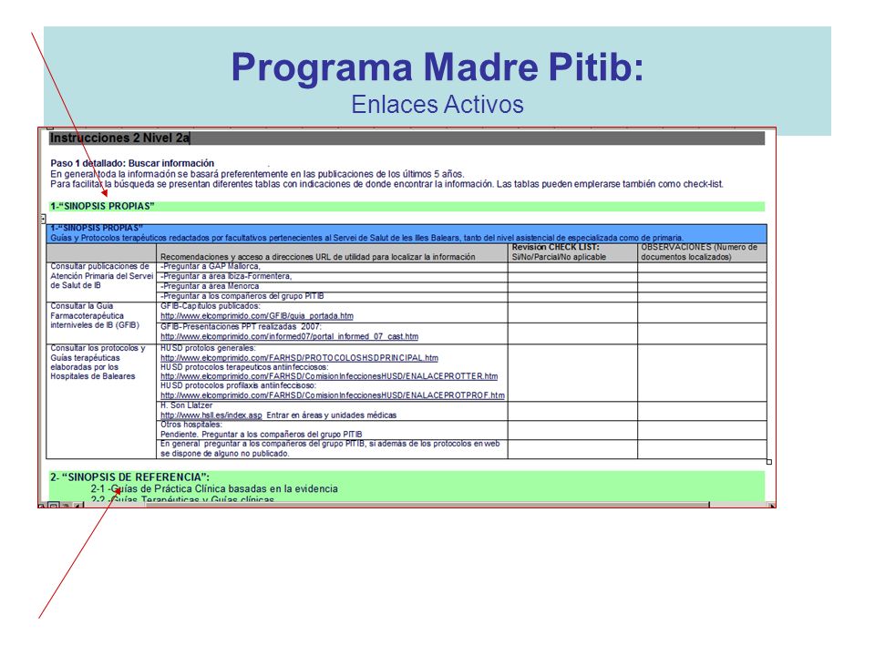 Programa Madre Pitib: Enlaces Activos