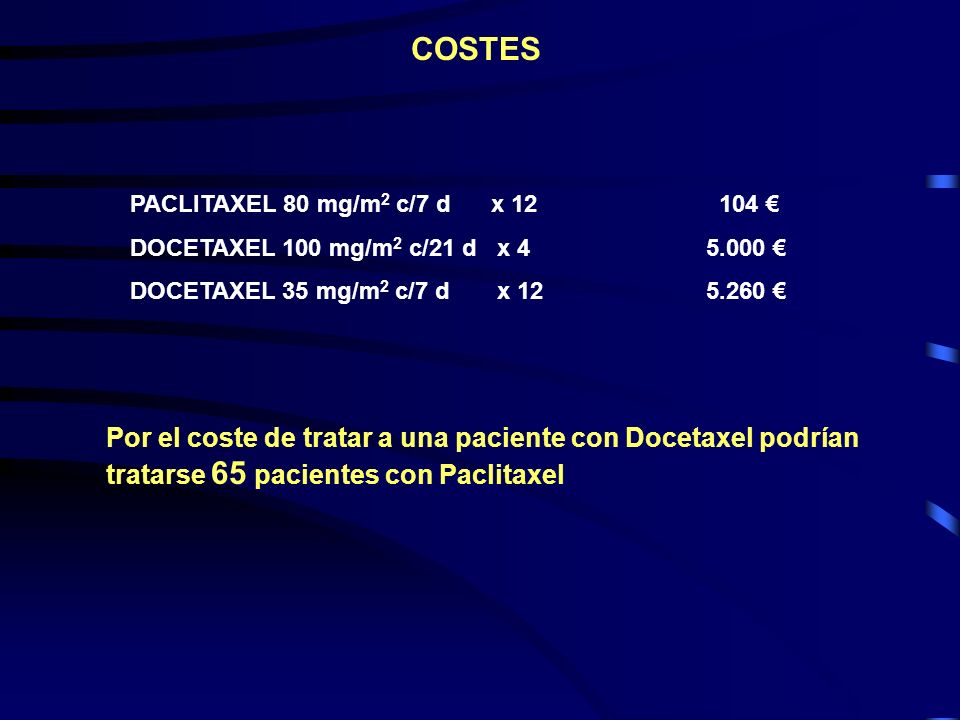 COSTES PACLITAXEL 80 mg/m2 c/7 d x € DOCETAXEL 100 mg/m2 c/21 d x € DOCETAXEL 35 mg/m2 c/7 d x €