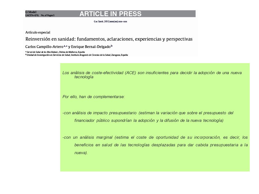 Los análisis de coste-efectividad (ACE) son insuficientes para decidir la adopción de una nueva tecnología