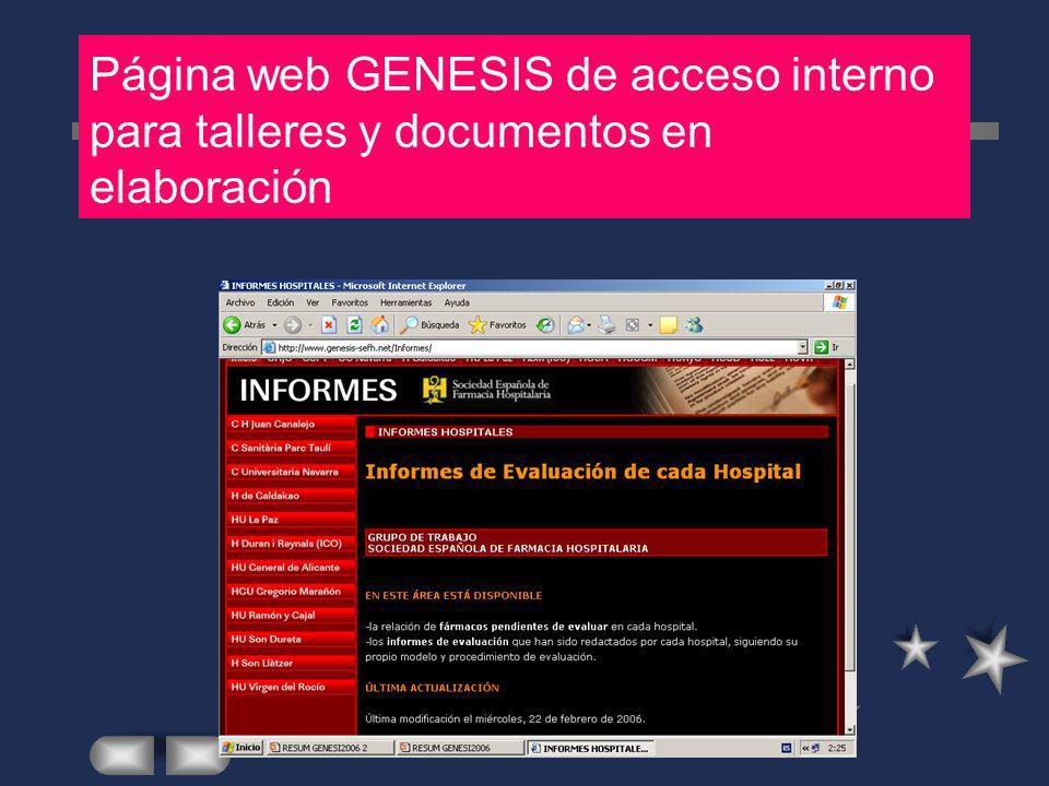 Página web GENESIS de acceso interno para talleres y documentos en elaboración
