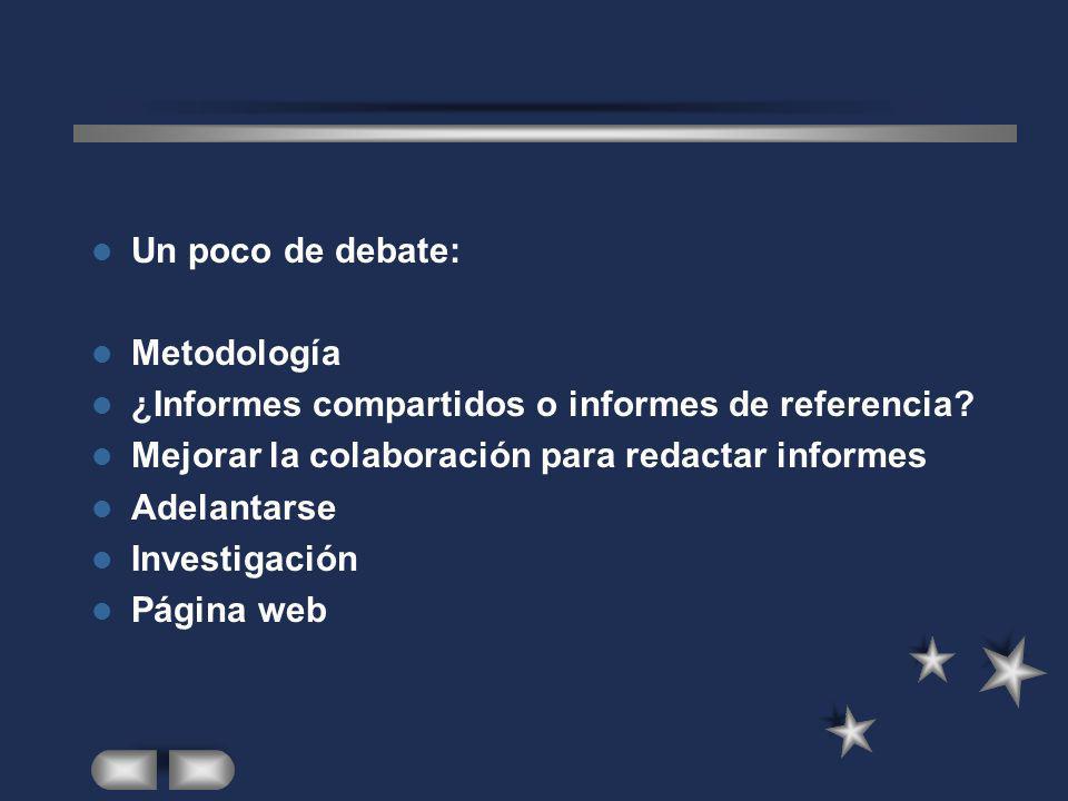 Un poco de debate: Metodología. ¿Informes compartidos o informes de referencia Mejorar la colaboración para redactar informes.