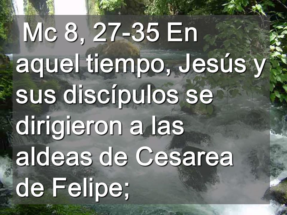 Mc 8, En aquel tiempo, Jesús y sus discípulos se dirigieron a las aldeas de Cesarea de Felipe;