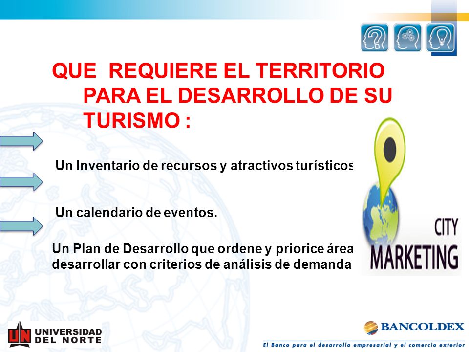 QUE REQUIERE EL TERRITORIO PARA EL DESARROLLO DE SU TURISMO :