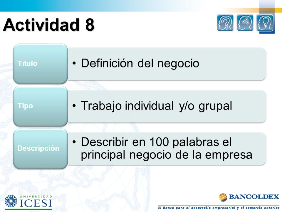Actividad 8 Titulo Definición del negocio Tipo