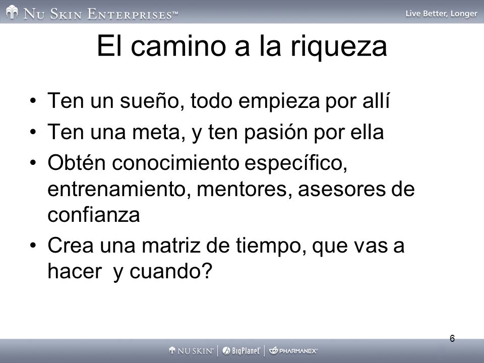 El camino a la riqueza Ten un sueño, todo empieza por allí