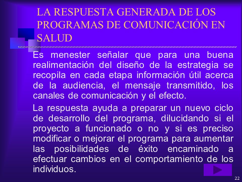 LA RESPUESTA GENERADA DE LOS PROGRAMAS DE COMUNICACIÓN EN SALUD