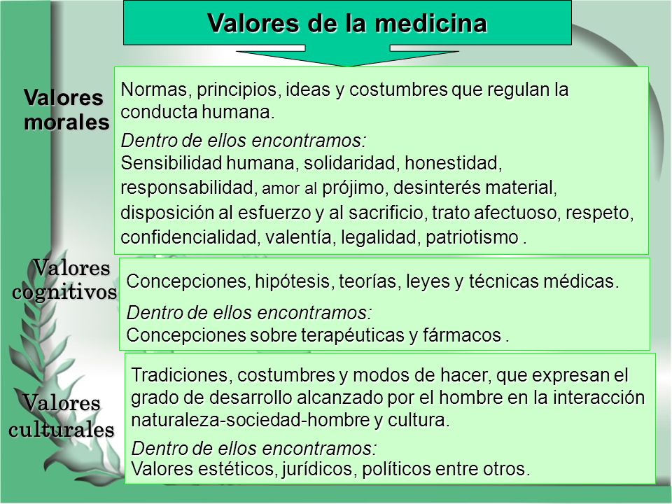 Valores de la medicina Valores morales Valores cognitivos