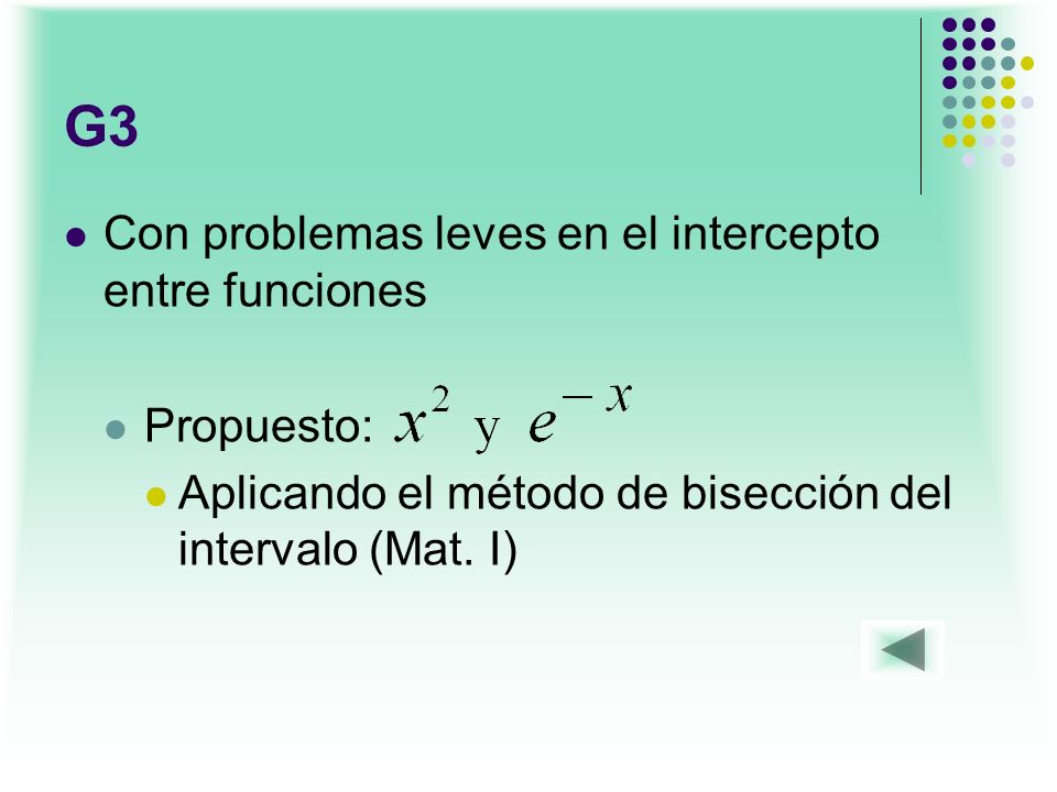 G3 Con problemas leves en el intercepto entre funciones Propuesto: