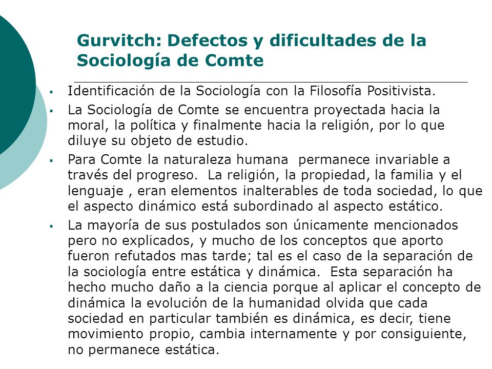 Gurvitch: Defectos y dificultades de la Sociología de Comte