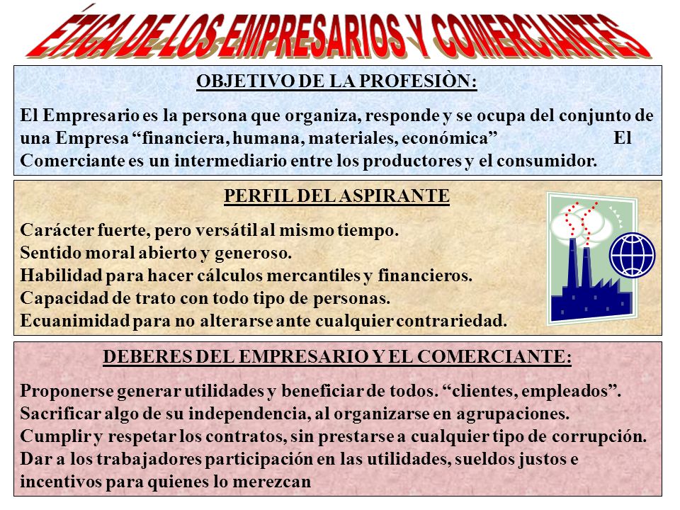 OBJETIVO DE LA PROFESIÒN: DEBERES DEL EMPRESARIO Y EL COMERCIANTE: