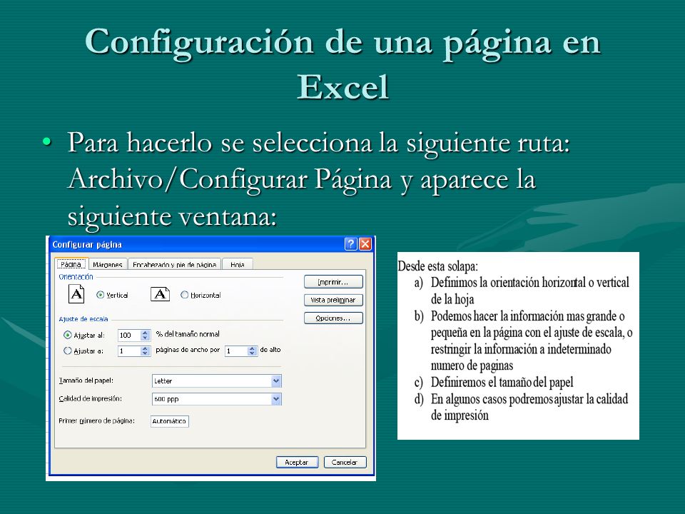 Configuración de una página en Excel