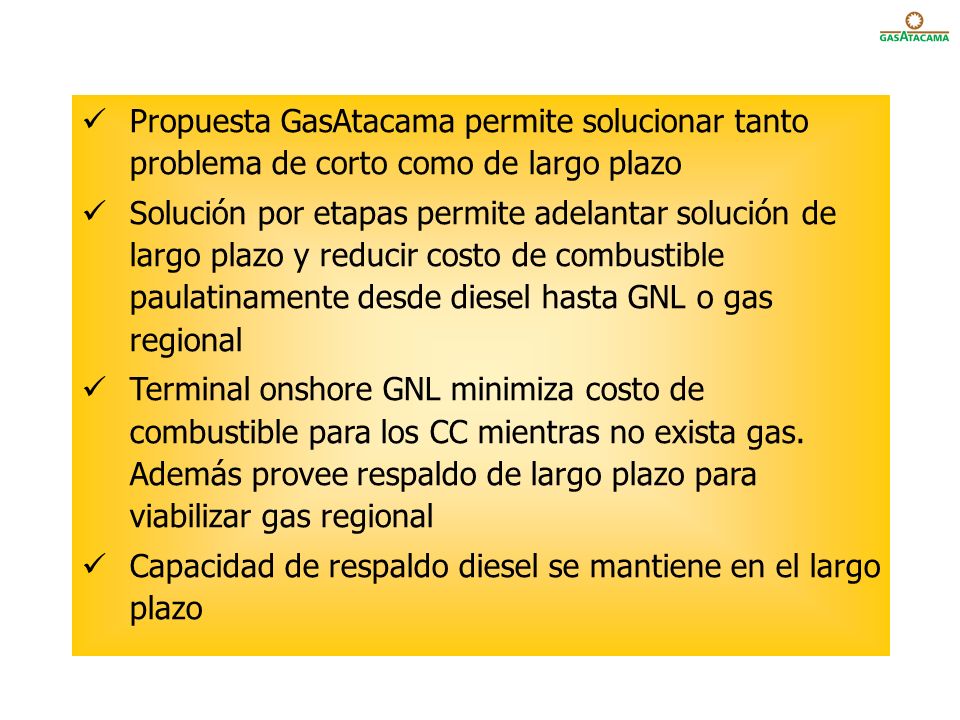 Propuesta GasAtacama permite solucionar tanto problema de corto como de largo plazo