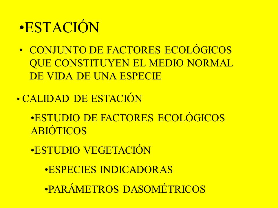 ESTACIÓN CONJUNTO DE FACTORES ECOLÓGICOS QUE CONSTITUYEN EL MEDIO NORMAL DE VIDA DE UNA ESPECIE. CALIDAD DE ESTACIÓN.