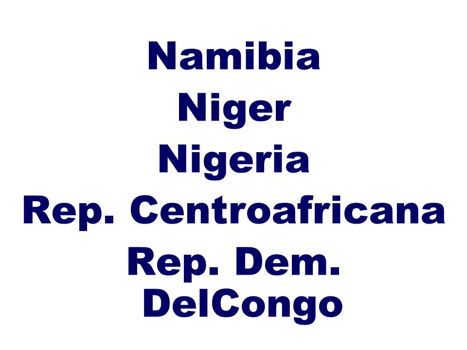 Namibia Niger Nigeria Rep. Centroafricana Rep. Dem. DelCongo