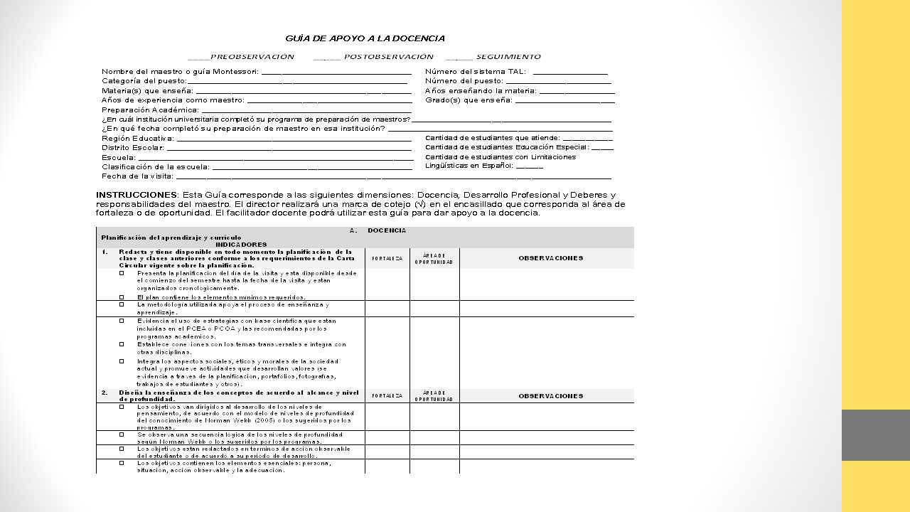 Este documento se puede utilizar para preobseravación, postobservación o seguimiento.