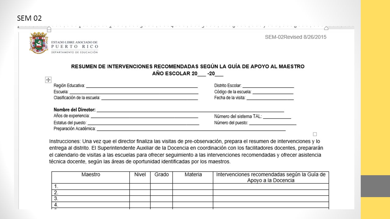 SEM 02 Una vez que el director realice las visitas se recomienda que semanalmente la envie al supte de la docencia para ir coordinando las visitas.