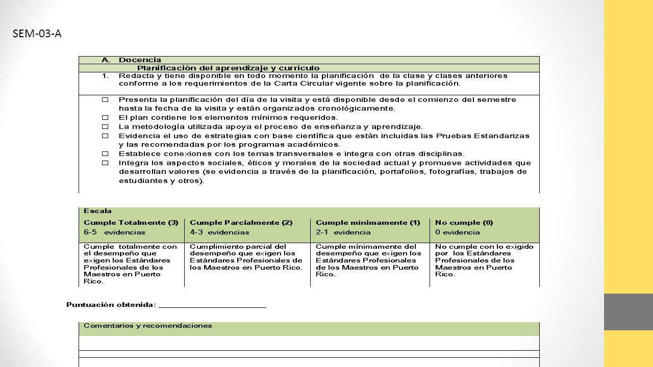 SEM-03-A Esta rubrica la utiliza el director para asignar las puntuaciones según realiza las visitas.