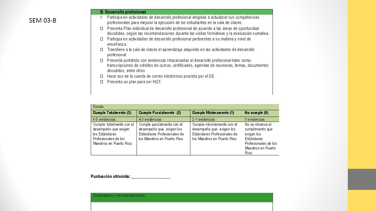 SEM 03-B SEM-03 B corresponde a la dimensión de desarrollo profesional