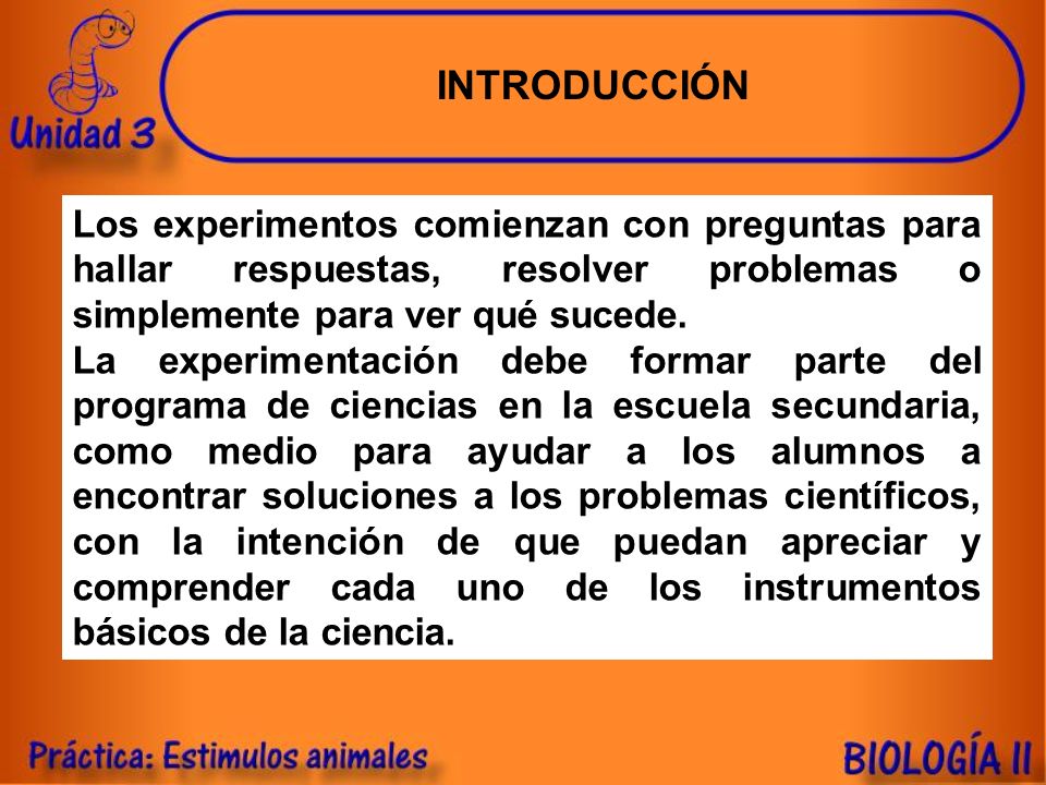 INTRODUCCIÓN Los experimentos comienzan con preguntas para hallar respuestas, resolver problemas o simplemente para ver qué sucede.