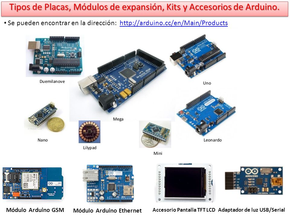 Tipos de Placas, Módulos de expansión, Kits y Accesorios de Arduino.