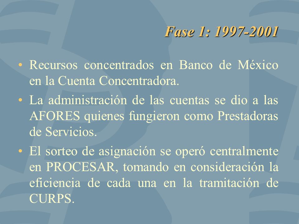 Fase 1: Recursos concentrados en Banco de México en la Cuenta Concentradora.
