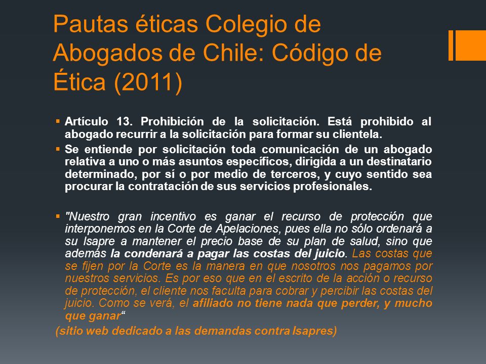 Pautas éticas Colegio de Abogados de Chile: Código de Ética (2011)