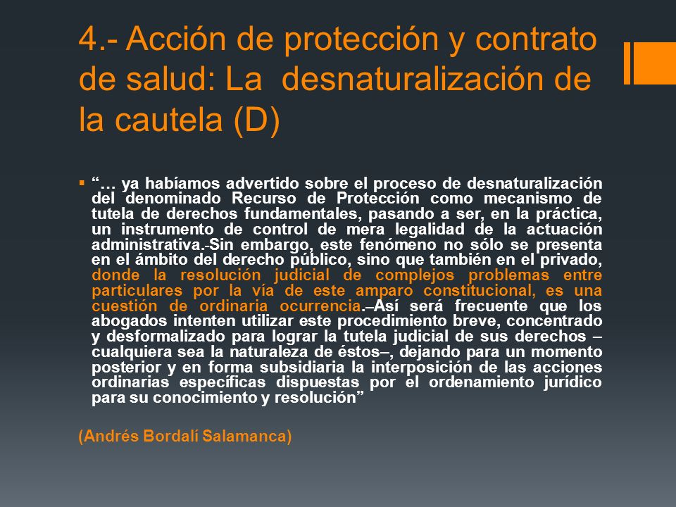 4.- Acción de protección y contrato de salud: La desnaturalización de la cautela (D)