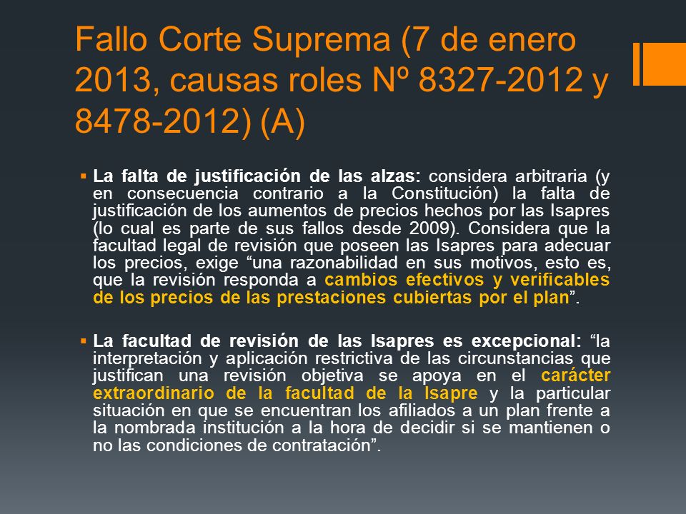 Fallo Corte Suprema (7 de enero 2013, causas roles Nº y ) (A)