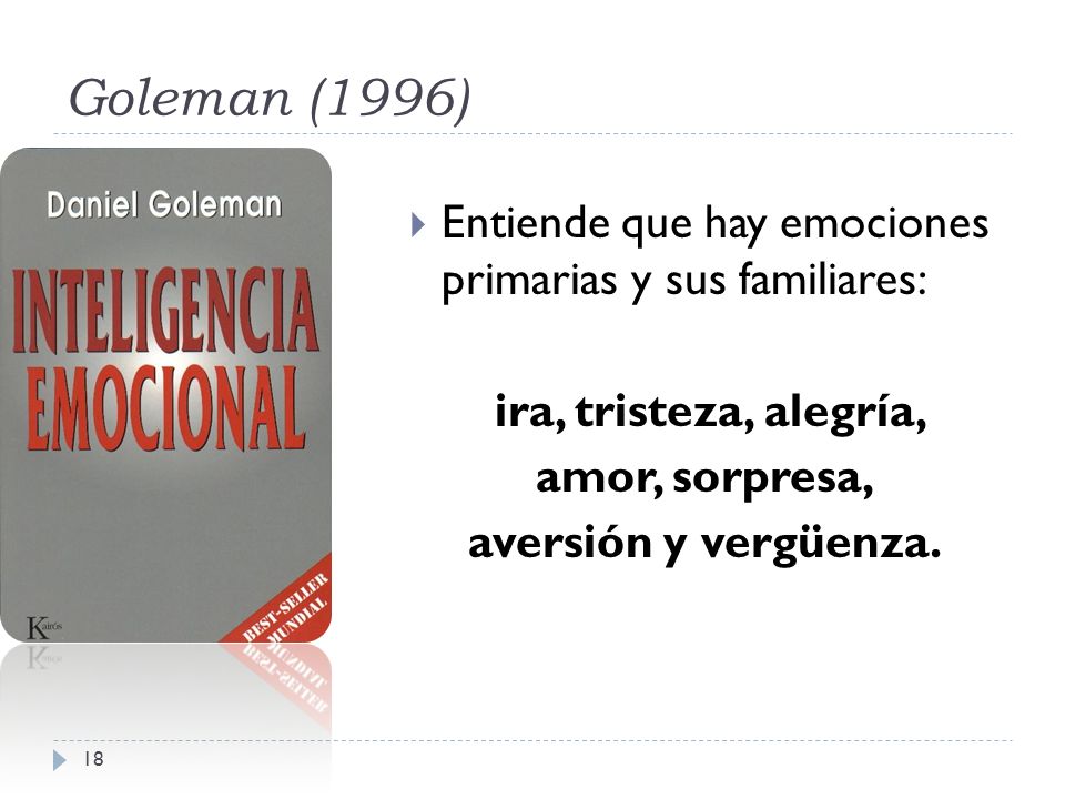 Goleman (1996) Entiende que hay emociones primarias y sus familiares: