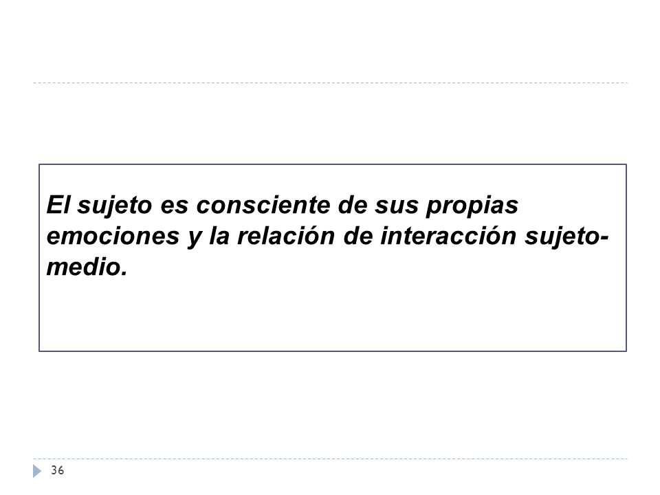 El sujeto es consciente de sus propias emociones y la relación de interacción sujeto-medio.