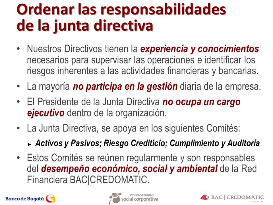 Ordenar las responsabilidades de la junta directiva
