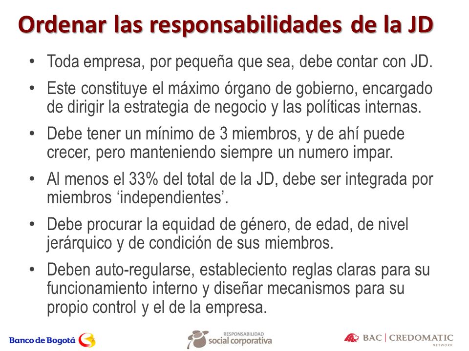Ordenar las responsabilidades de la JD
