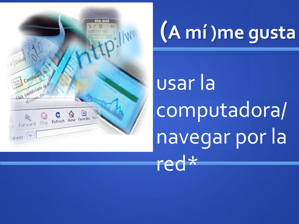 (A mí )me gusta usar la computadora/navegar por la red*