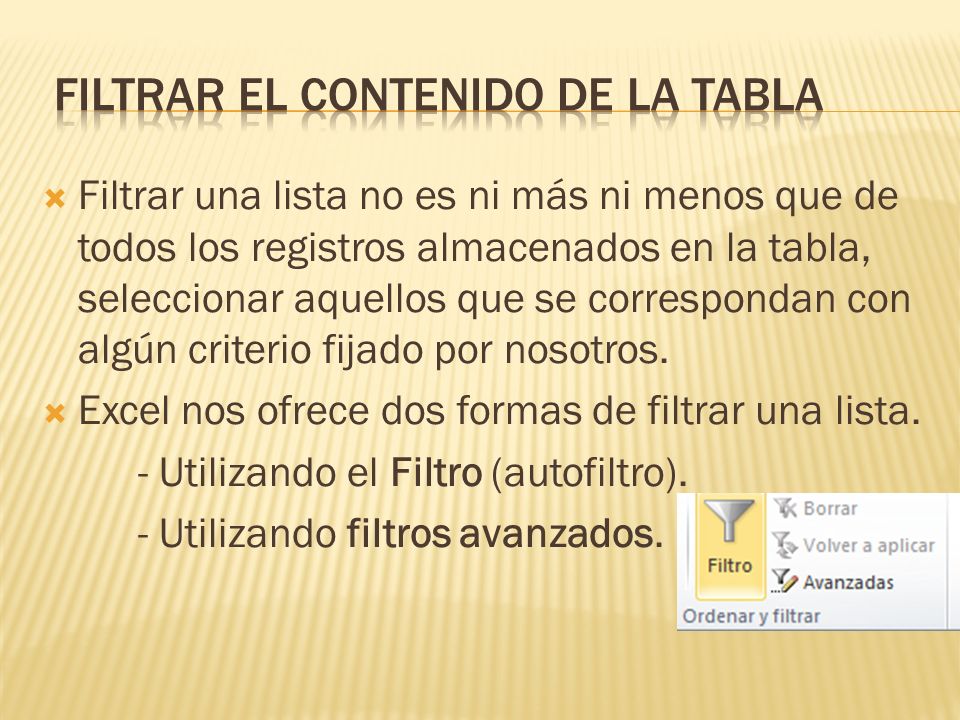 Filtrar el contenido de la tabla