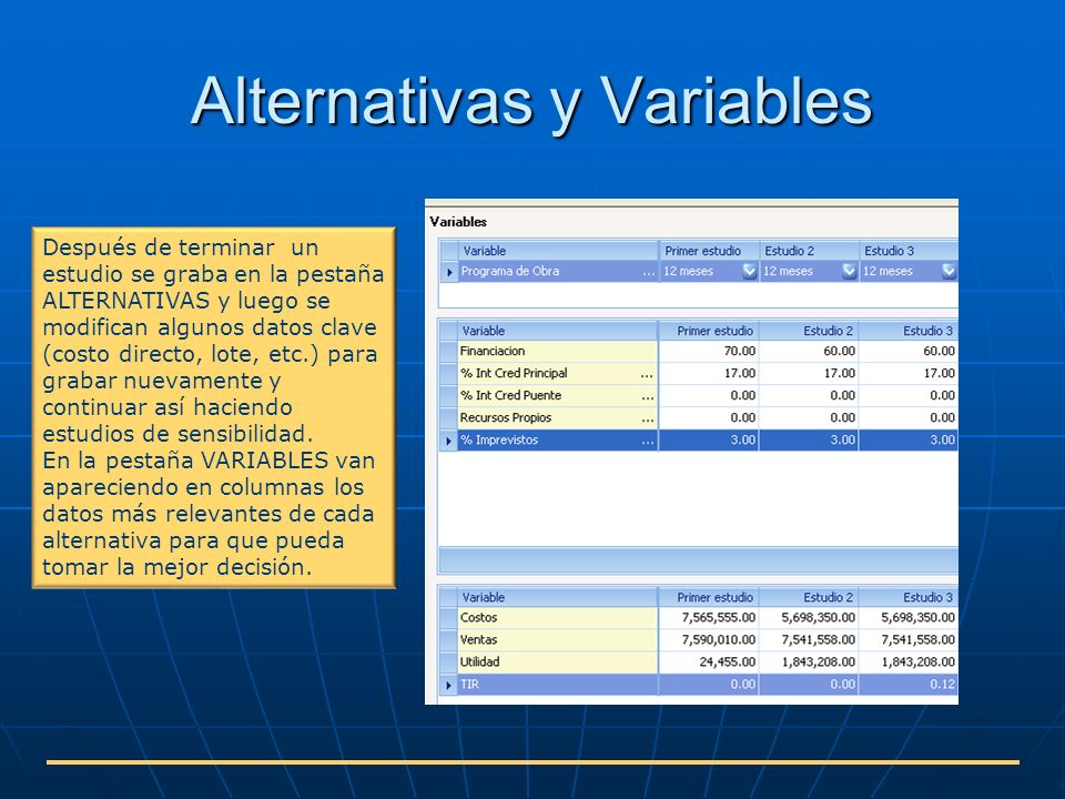 Alternativas y Variables