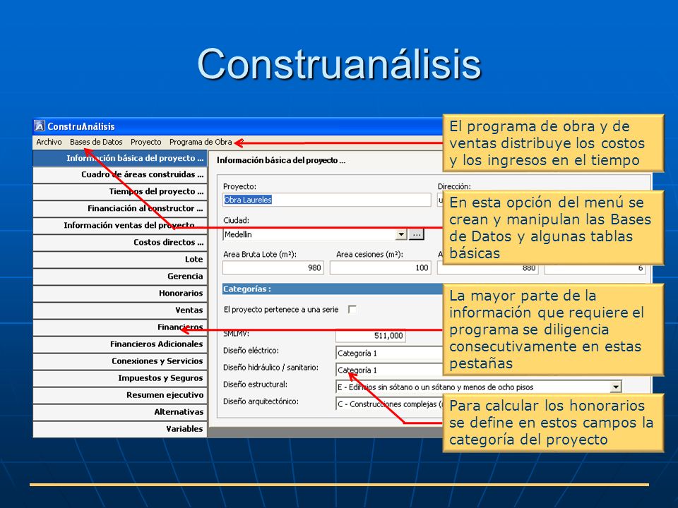 Construanálisis El programa de obra y de ventas distribuye los costos y los ingresos en el tiempo.