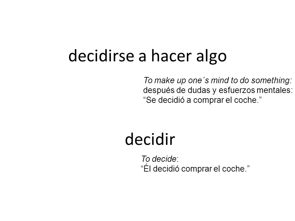 decidirse a hacer algo decidir To make up one´s mind to do something: