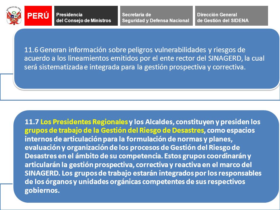 PERÚ Presidencia. del Consejo de Ministros. Secretaría de. Seguridad y Defensa Nacional. Dirección General.