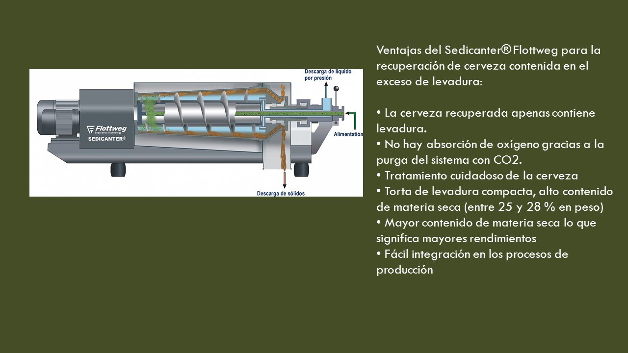 Ventajas del Sedicanter® Flottweg para la recuperación de cerveza contenida en el exceso de levadura: