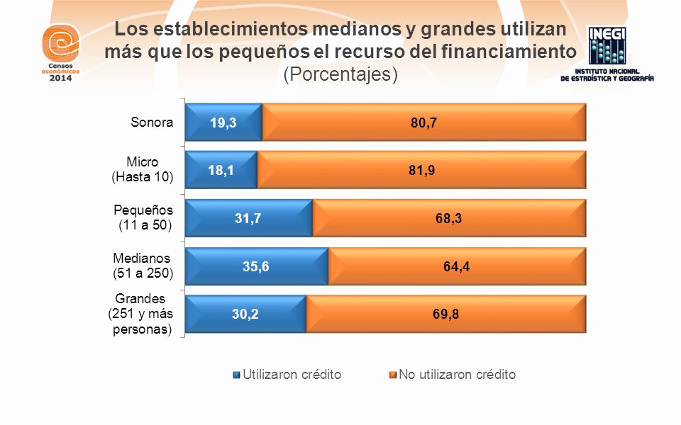 Los establecimientos medianos y grandes utilizan más que los pequeños el recurso del financiamiento
