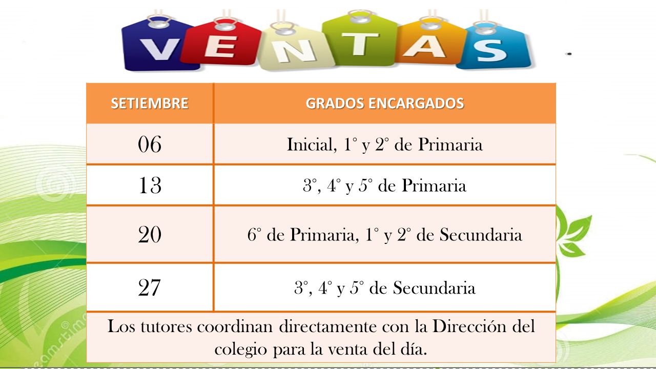Inicial, 1° y 2° de Primaria 3°, 4° y 5° de Primaria
