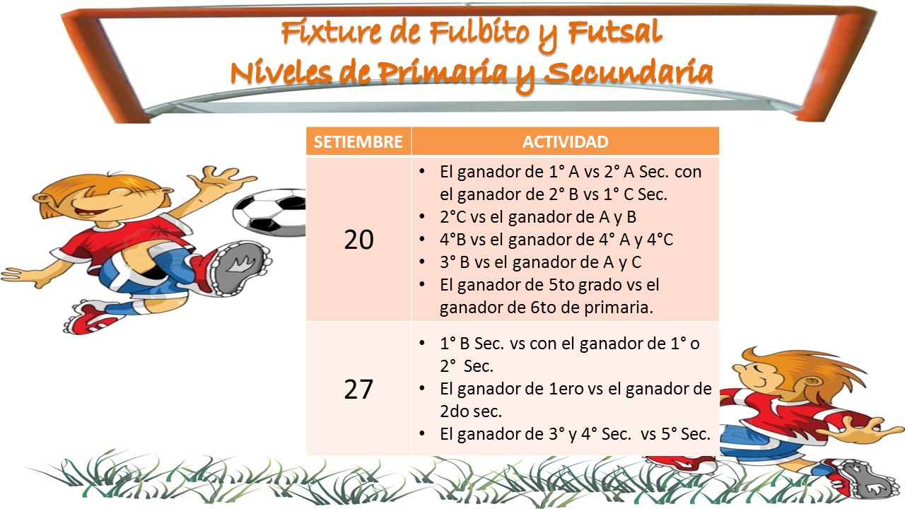 Fixture de Fulbito y Futsal Niveles de Primaria y Secundaria