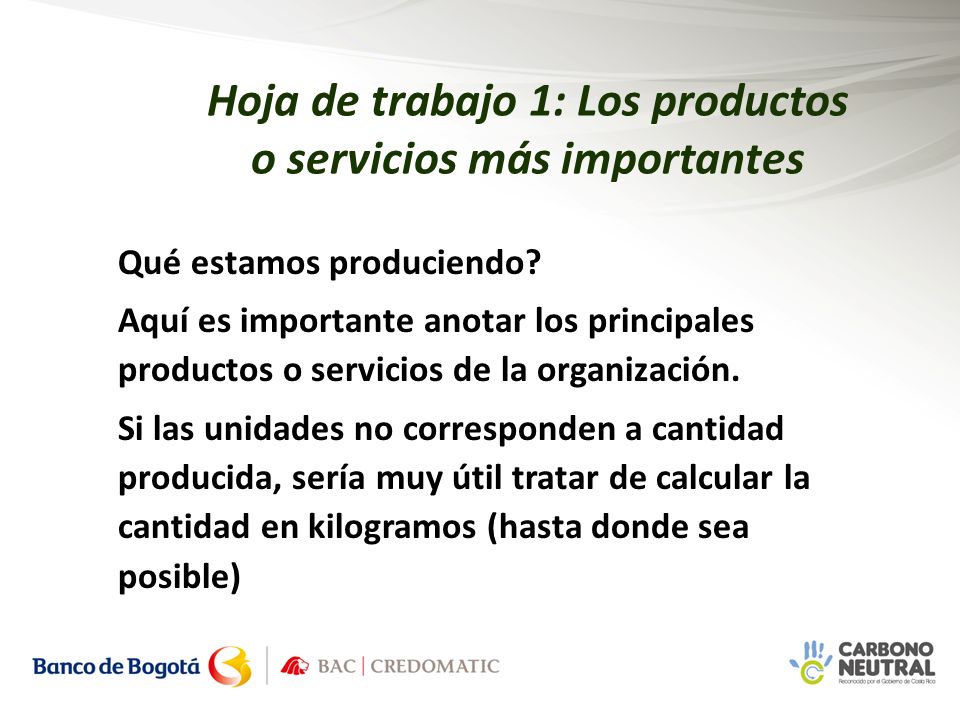 Hoja de trabajo 1: Los productos o servicios más importantes