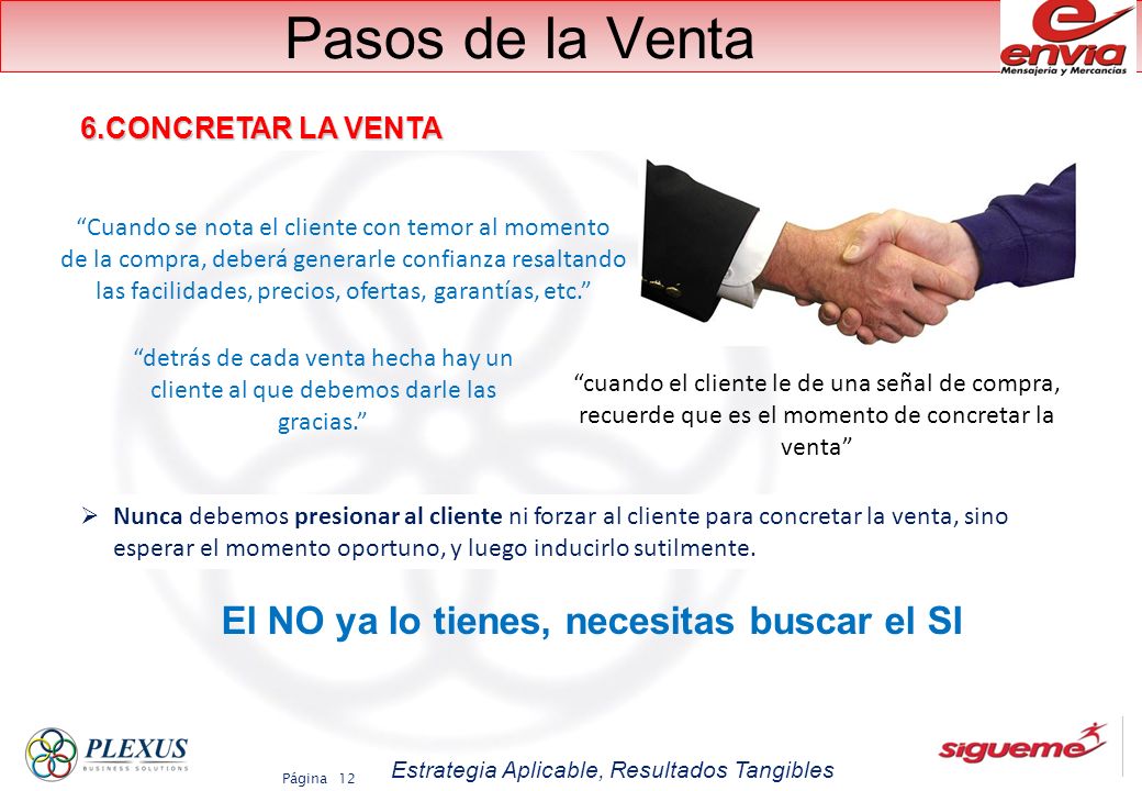 Pasos de la Venta El NO ya lo tienes, necesitas buscar el SI