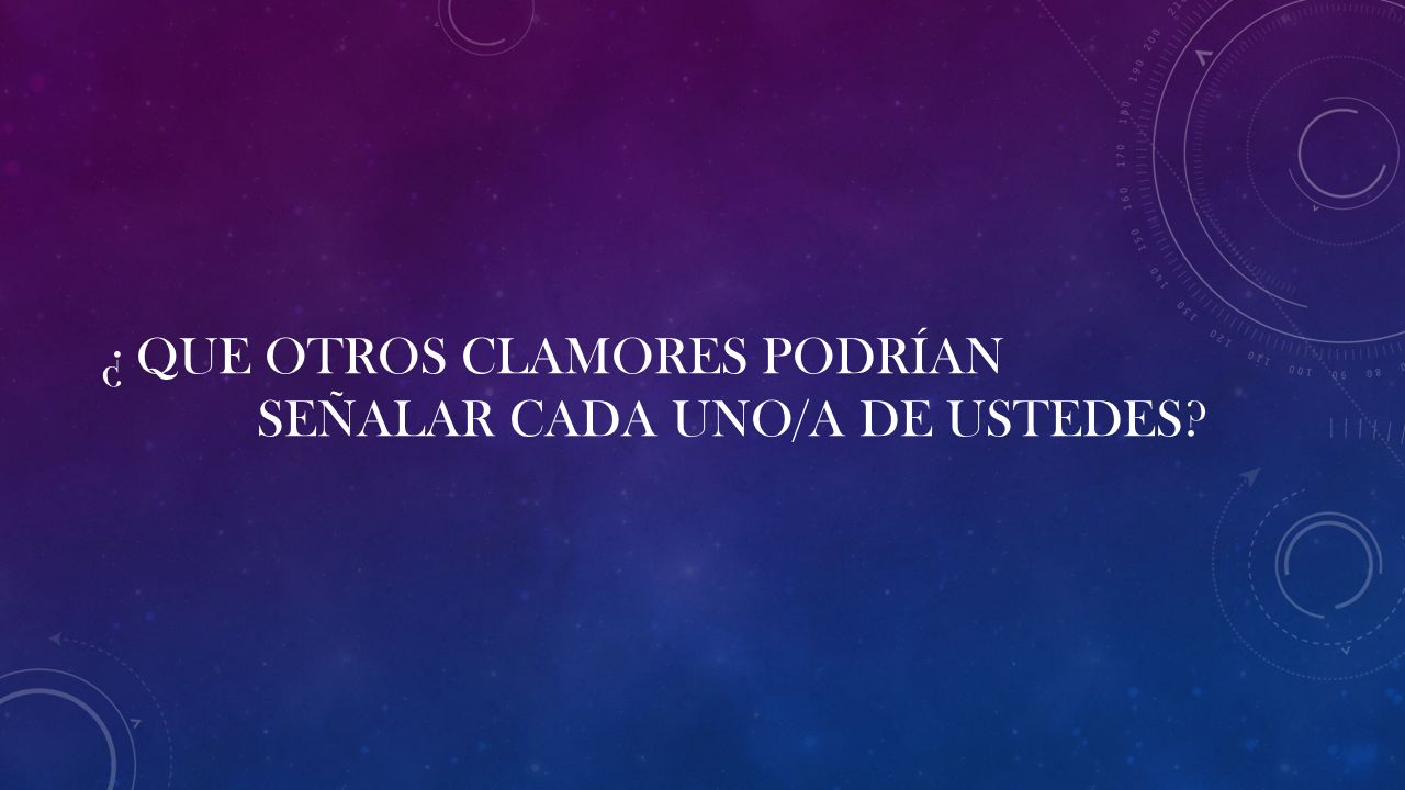 ¿ QUE OTROS CLAMORES PODRÍAN SEÑALAR CADA UNO/A DE USTEDES