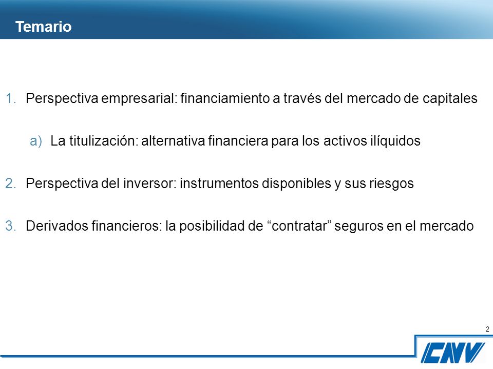 Temario Perspectiva empresarial: financiamiento a través del mercado de capitales.